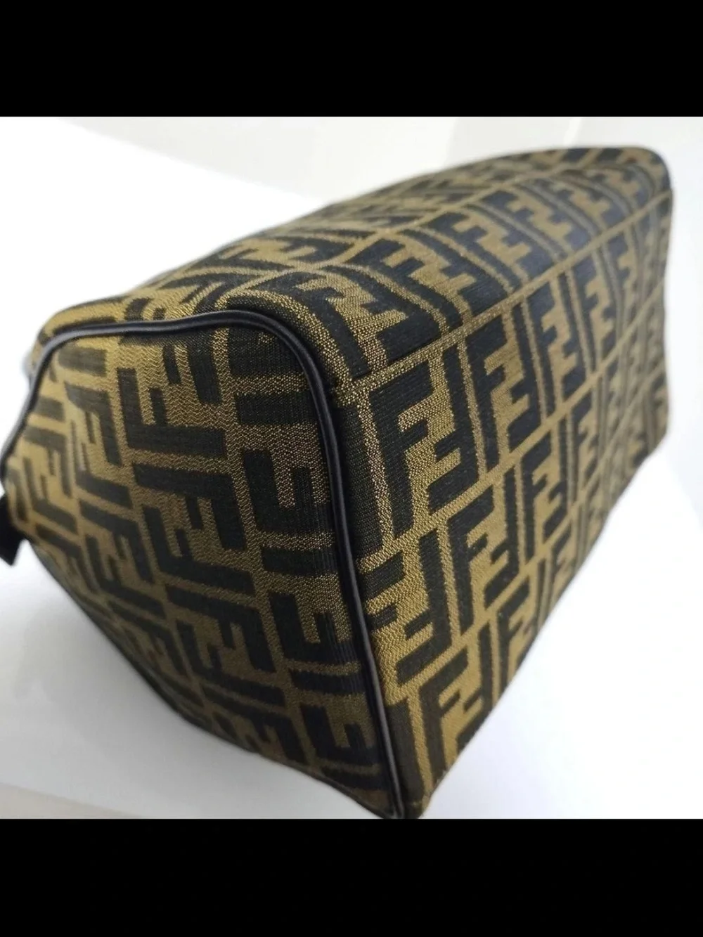 Fendi Brown FF Monogram Canvas Satchel with Black Leather Handles
